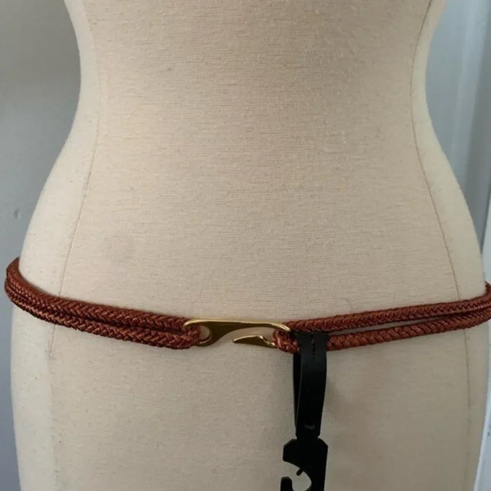 vintage 80’s 90’s statement belt statement stretch braided Gold Fall colors M L